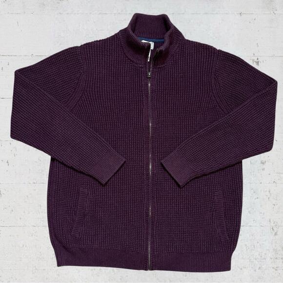 LL Bean Men’s Organic Cotton Waffle Knit Full Zip Cardigan Sweater XXL Tall - Picture 1 of 10